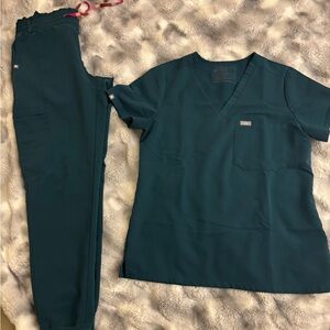 Figs Teal V-Neck Scrub Top